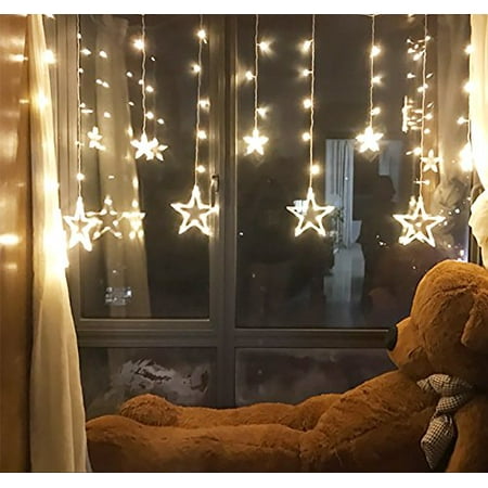 138 LED Twinkle Star Curtain Window Fairy Lights Christmas Party Wedding Plug in
